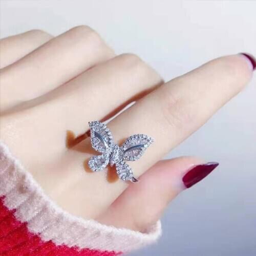 2021 New Trend Butterfly Rings S925 Silvery Dazzling AAA Cubic Zirconia Fine Jewelry For Women Wedding Party Best Birthday Gift