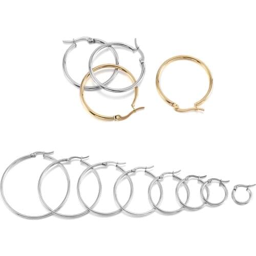 10pcs Gold Stainless Steel Earrings 15-50mm Loop Earrings Hoops Open Earring Hooks Base Ear Ring Diy Jewelry Findings Accessorie