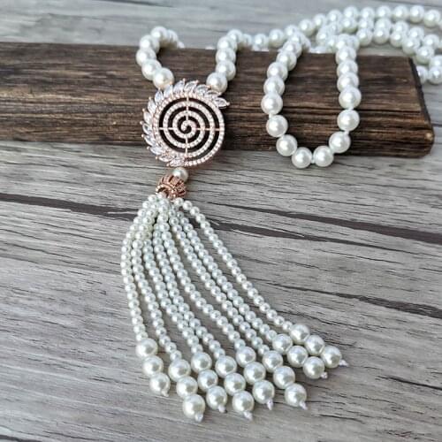1 Pcs Shell Beads Chain Tassels Women DIY Necklace Making CZ Micro Pave Connector Charm Pendant Jewelry Gift NK572