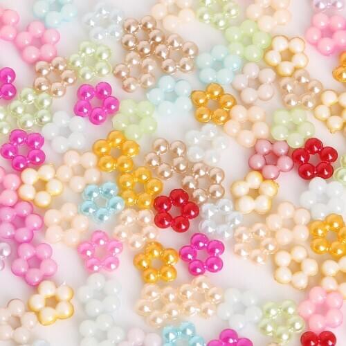 100pcs 7-9mm Flower Shape Resin Flatback Imitation Pearls Garment Beads For DIY Scrapbook Decoration Craft Making