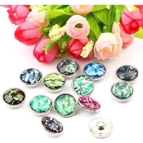 New 12pcs High Quality 18mm Mixed Color Camouflage Glass Metal Snaps buttons DIY Snap Charms Jewelry Bracelet&Bangle