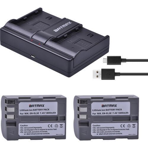 2Pcs 1800mAh EN-EL3E EN-EL3e ENEL3E EN EL3E Batteries&Dual Channel USB Charger for Nikon D50 D70 D80 D90 D100 D200 D300 D700 z1
