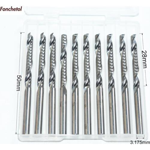 3.175mm*28mm-10pcs CNC solid carbide End Mill,tungsten steel woodworking router bit,1 Flute milling cutter,MDF,acrylic,PVC