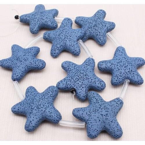 37mm Dark Blue Volcanic Lave Stone Star-Fish Shape loose beads 15",Min.Order $10,we provide mixed wholesale for all items