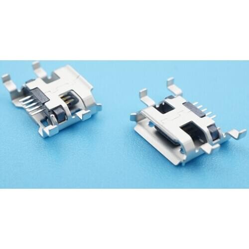 50pcs/lot 5Pin Long Pin Micro USB Female Socket With Curling Side 4 Feet Charging Socket Connector Replacement For Samsung etc