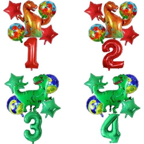 6Pcs Big Dinosaur Foil Balloons Blue Green Number Balloons Dinosaur Party Dino Theme Animal Birthday Party Decoration Kids Toy