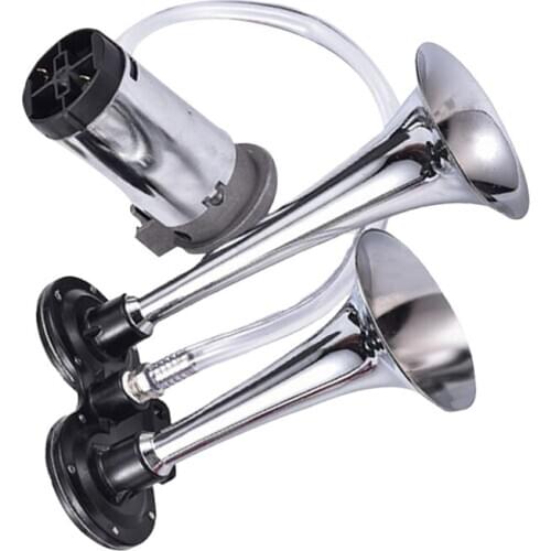 150DB Car Air Horn Kit, Super Loud Twin Tone Chrome Plated Zinc Dual Trumpet Air Horn with Compressor for Any 12V Vehicles Car T