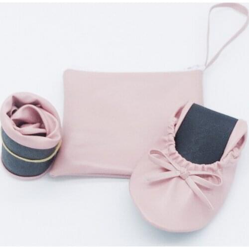 Free shipping! OEM easy carry Scholl Ballet flats foldable ballet flat in Pink PU