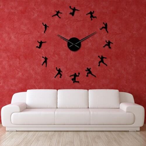 Handball Players Silhouette Acrylic Mirror Surface DIY Wall Art Large Wall Clock Teenager Room Sport Decor Handball Coach Gift