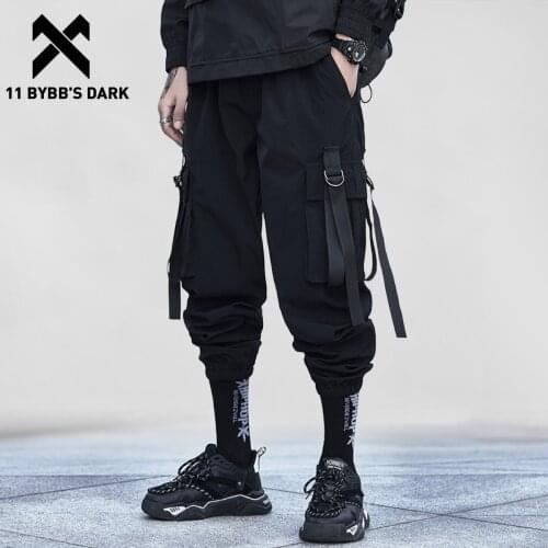 11 BYBBS DARK Hip Hop Tactical Pants Men 2020 Elastic Waist Ribbon Harem Sweatpants Streetwear Oversize Casual Joggers Trousers