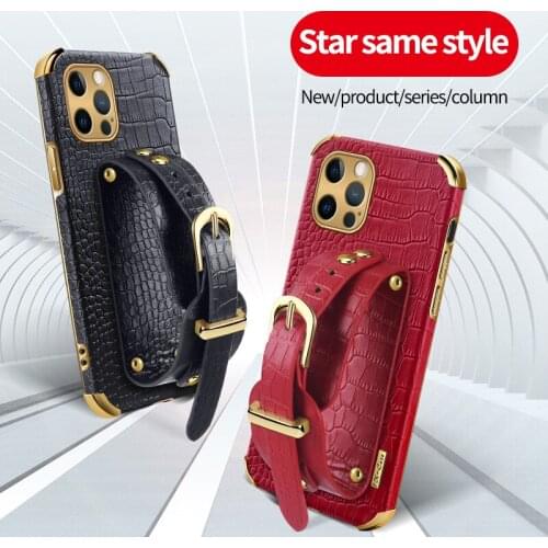 Crocodile Leather Strap Holder Case For iPhone 12 11 Pro Max XR X XS Max 7 8 Plus Case For iPhone 12 Mini SE 2020 Phone Cover