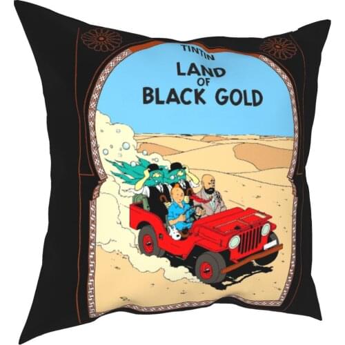 Black Gold Pillowcase Printing Polyester Cushion Cover Decorative Adventures of Tintin Throw Pillow Case Cover 45*45cm