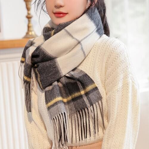 Black Plaid 100% Wool Scarf Women Thicken Cashmere Shawls,Wraps Echarpe Pashmina for Ladies Winter Wool Scarves Foulard Femme