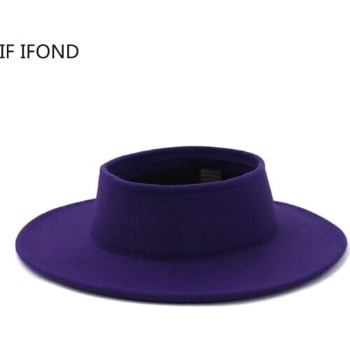 Women 2021 Wide Brim British Style Winter Wool Solid Fedoras Cap Empty Top Men Women Panama Jazz Hat