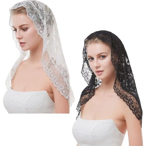 Elegant Floral Lace Mantilla Church Catholic Veils Short Scarf Head Covering for Bridal Women Mass Prom Weddings Baptism