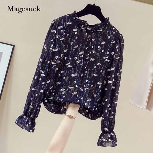 Long Sleeve Printed Elegant Women Blouse Autumn 2020 New Floral Chiffon Tops Bottoming Pullover Loose Shirt Blusas Mujer 11175