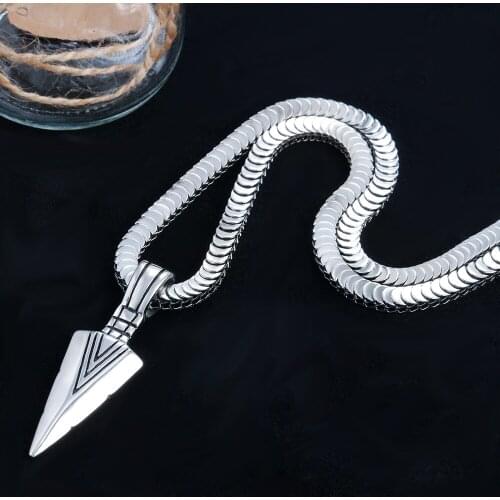 Ethnic Arrow Pendant Necklace 5mm Wide Chain 316L Stainless Steel Handmade Special Gift for Men