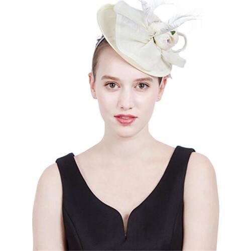 Western Style Fashion Bride Fabric Flower Feather Headdress Hats Handmade Elegent Banquet Party Birthday Show Feather Hat