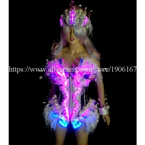 Crystal Party Led Light Party Evening Dress Nightclub Luminous Grand Event Performance Clothes Dancing Stage TV Show Costume