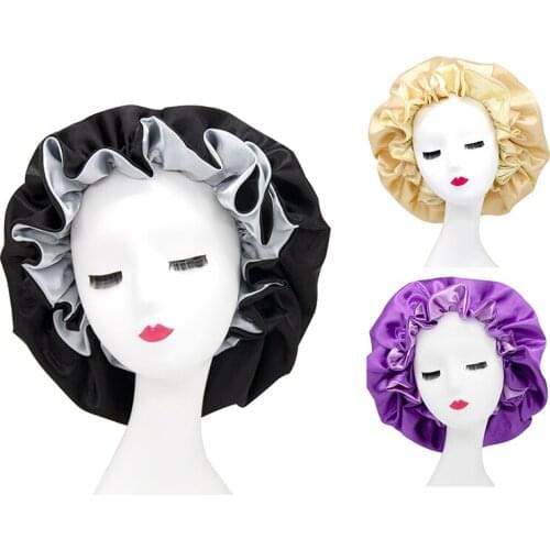Custom Logo 2 Colors Reversible Satin Bonnet Women/Kids Satin Silk Bonnets Sleeping Bonnet Virgin Hair Sleep Caps