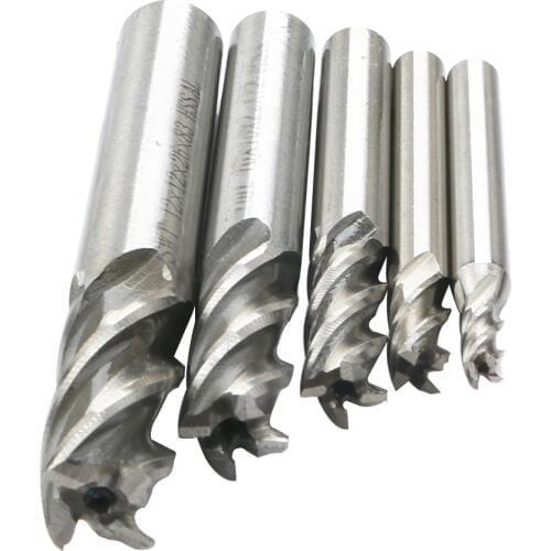 4 Flute End Mill 5pc 4 6 8 10 12mm HSS CNC Straight Shank Milling Cutter Drill Bits Set Tool Hook Slots