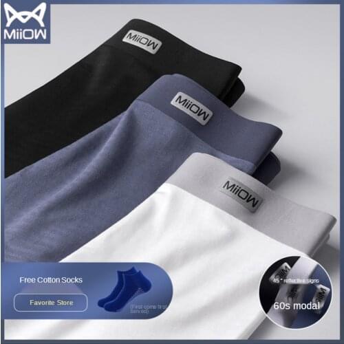 MiiOWMens Underwear Modal Ice Silk Boxer Shorts Mens Middle-aged and Young Mens Traceless Breathable Boxer Underwear