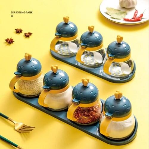 Cute 3pcs/lot Kitchen Organizer Storage Boxes Spices Seasoning Jar Transparent Sugar Salt Bottle With Spoon Kitchen Accessories