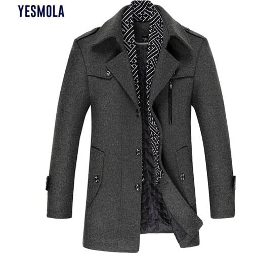 YESMOLA Men Wool Coat 2021 Winter New Fashion Casual Brand Solid Color Warm Wool Blends Woolen Coat Male Trench Coat Overcoat