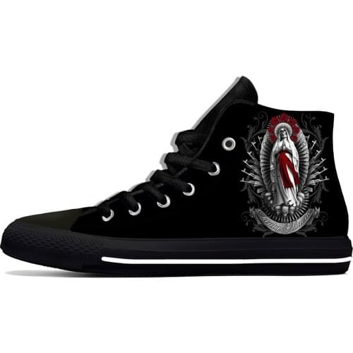 Hot Santa Muerte Death Goth Mexican Skull Horror Casual Canvas Shoes High Top Lightweight Breathable 3D Print Men Women Sneakers