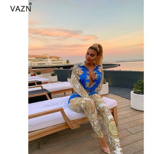 VAZN MYF9389 New Set High Street Retro Free Mature Sexy Fashion Full Sleeve Group Long Pencil Pants Slim Women 2 Pieces Sets