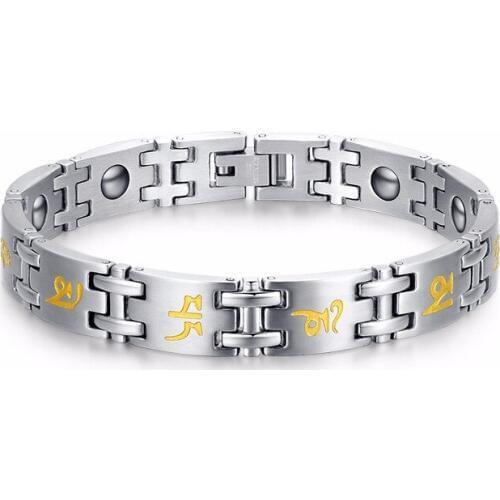 New Healing Magnetic Bracelet Men 316L Stainless Steel Health Care Elements Silver Religious Buddhism Bracelet Hand Chain