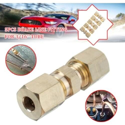 Upgrade 5 Pcs Brass Compression Fitting Connector 3/16" OD Screw Thread Tubing Brass Hydraulic Brake Lines Union