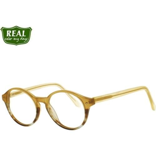 REAL Handmade Acetate Round Eyeglass Frame Men Women Pattern Eyewear AC2101