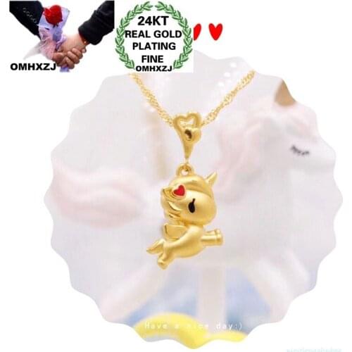 OMHXZJ Jewelry Wholesale CA412 European Fashion Hot Fine Woman Girl Party Birthday Wedding Gift Unicorn 24KT Gold Pendant Charm