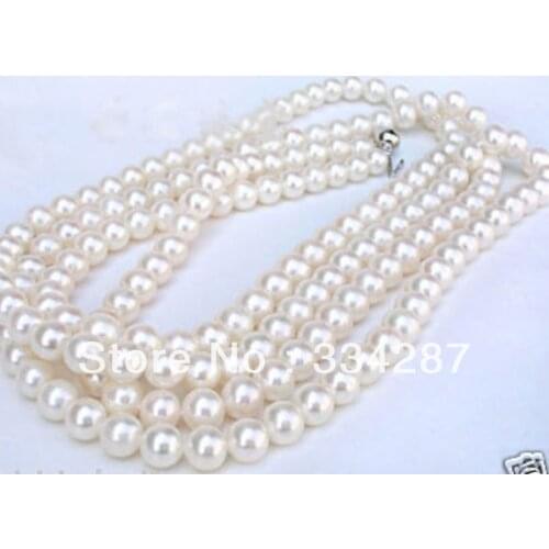 A Natural 7-8MM white Seawater pearl necklace 50"