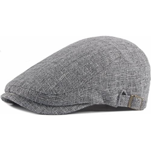 Casual Hat For Men Solid Breathable Cotton Linen Berets Blue Gray Spring Thin Flat Brim Peaked Cap Women Simple Newsboy Hats