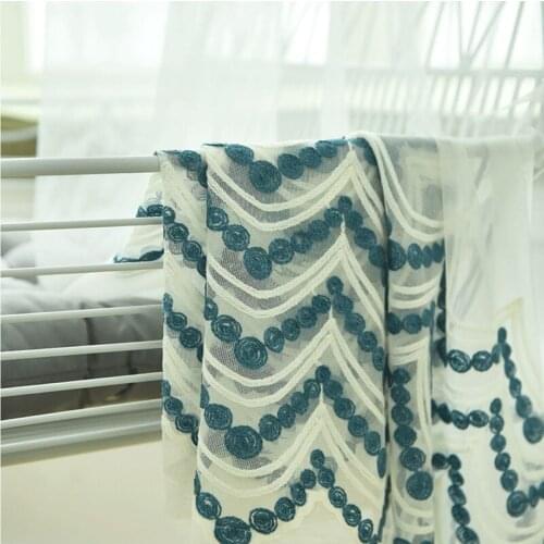 Simple Blue Geometric Wave Pattern Tulle Curtains for Bedroom Living Room Window Screen Sheer for Kitchen Voile Drape