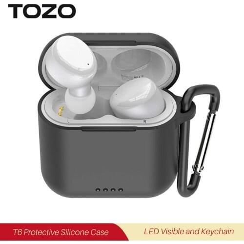 TOZO T6 Protective Silicone Case Shockproof Soft Skin Cover for TOZO T6 Earbuds with Front LED Visible and Keychain Black