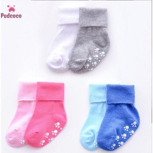 Pudcoco Baby Socks Anti Slip Rubbers Unisex Baby Girl Boy Newborn Kids Soft Socks Solid Infant Toddler Cotton Baby Sokken 0~6Y