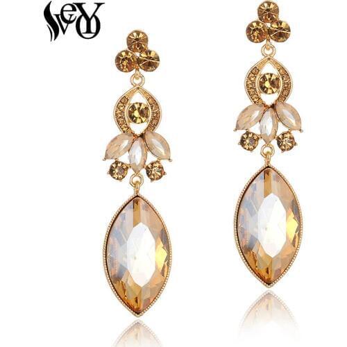 VEYO Horse eye Luxury Crystal Drop Earrings Fashion Jewelry Elegant Long Earrings for Women