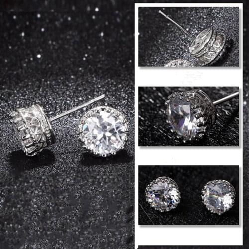Huitan Female Luxury Round Cubic Zirconia Earrings Crystal CZ Shiny Women Accessories High Quality Silver Color Trendy Jewelry