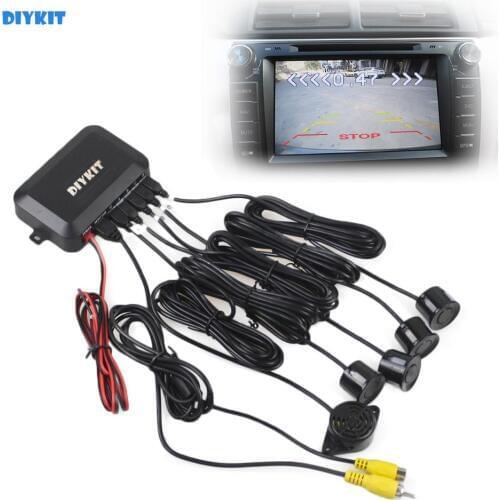 DIYKIT Car Reverse Video Parking Radar 4 Sensor Rear View Backup Security System Sound Buzzer Alert Alarm for Camera Car Monitor