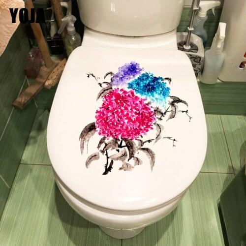 YOJA 21.3X22CM Ink Hydrangea Bedroom Wall Sticker Classic Flower Bathroom Toilet Decor Decal T1-1744