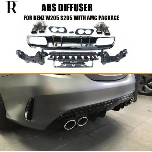 C43 Style ABS Rear Diffuser With Round Tips for Benz W205 Sedan S205 Wagon C180 C200 C300 C400 C43 C63 15 - 21