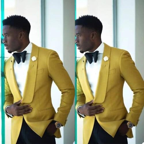 Yellow Jacket Black Pant Wedding Costume Homme Marriage Slim Fit Men Suits Masculino Terno Tuxedo Groom Prom Blazer 2 Pieces