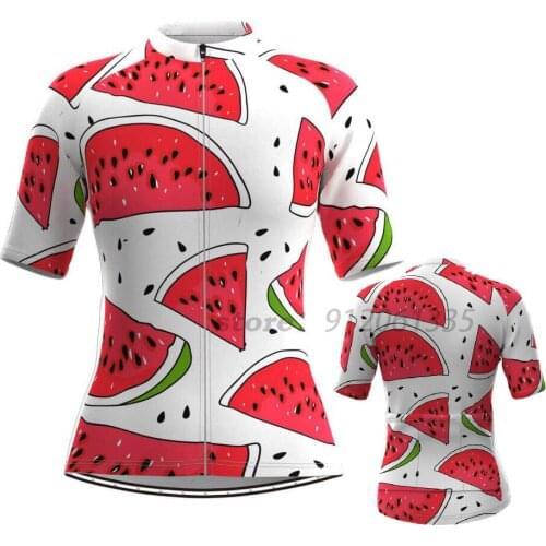 Watermelon Womens Short Sleeve Cycling Jersey White New Clothes Bicycle Cycling Top Bike Top Road Wear