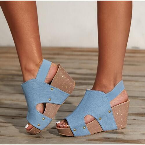 Women Sandals Fish Mouth Platform High Heels Wedge Sandals Summer Shoes Flat Bottom Sandals Slip-On Slope Sandals