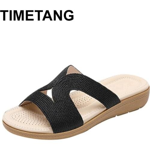TIMETANG Women Summer Womens Slippers Elegant Wedges shoes woman Slipper Peep Toe Bohemian Hallow Ethnic Beach Shoes Sandalias