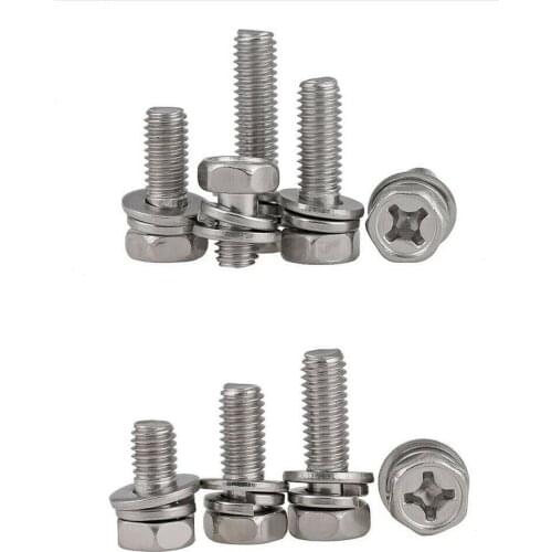10pcs M3-M5 304 cross recessed outer hexagonal bolt with flat washer / spring washer