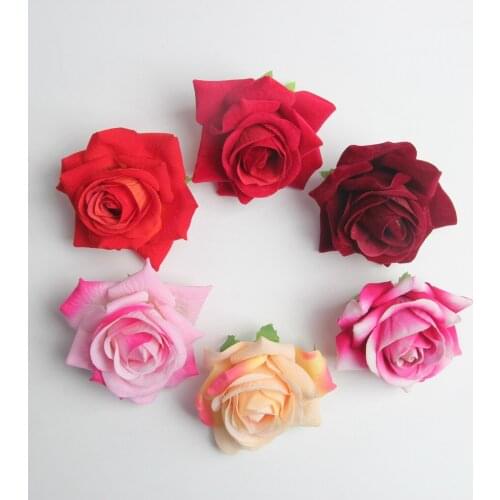 10 Pieces Champagne Artificial Velvet Rose Flowers Head Wedding Decor